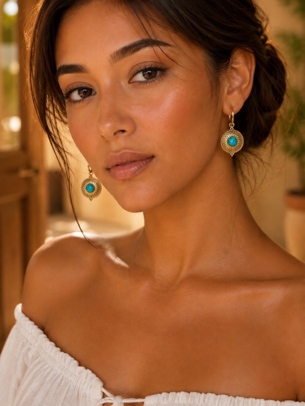 Gold-Tone Turquoise Drop Earrings - Women Jewelry